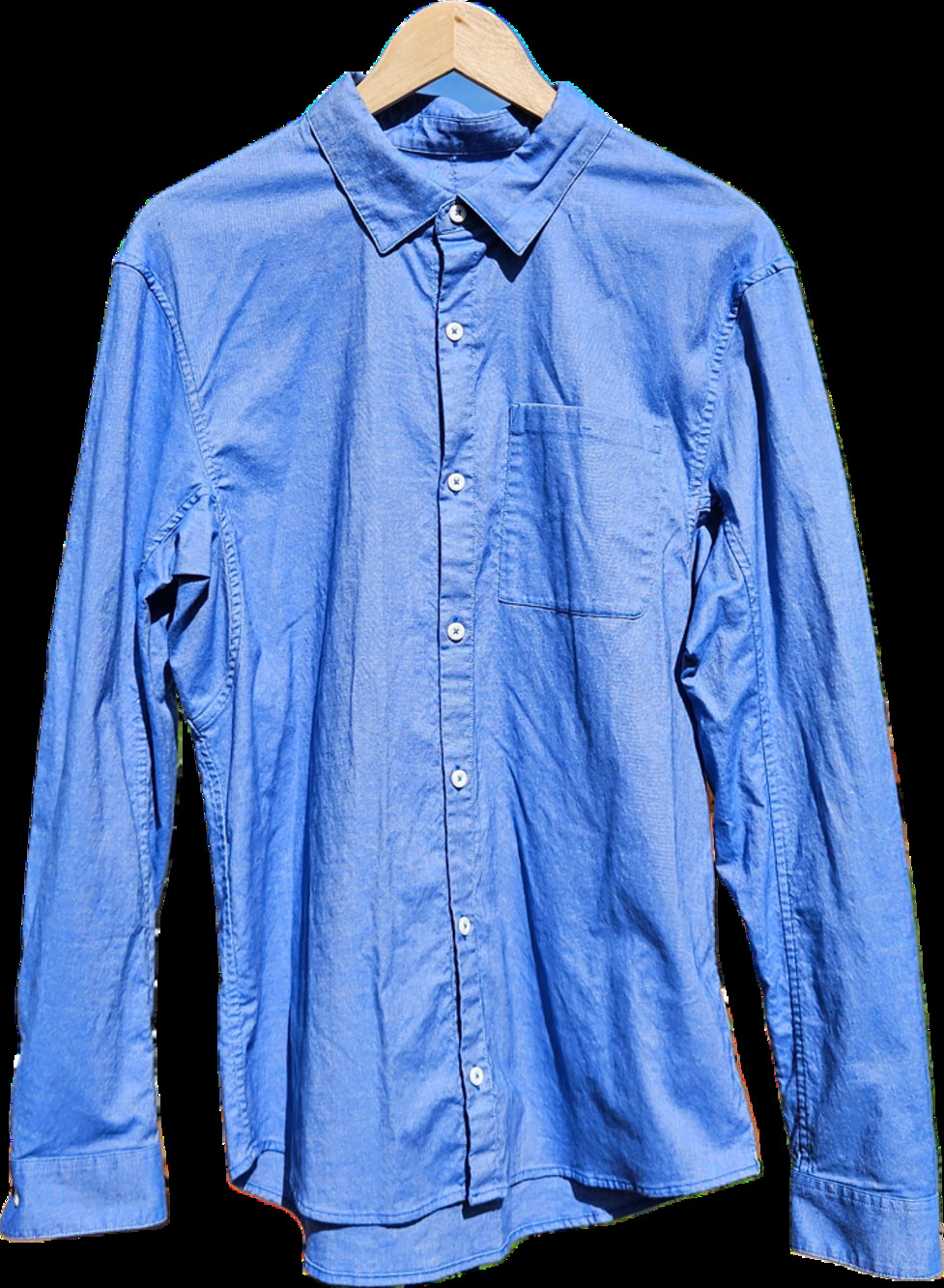 Lululemon Mens Blue Long Sleeve Button Shirt Chest 42 Collar 17.5